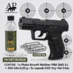 Pachet Promo: Pistol Airsoft CO2 Walther P99 DAO 2J + 5x CO2 12g + 500 BB 0.25g + 5 Tinte