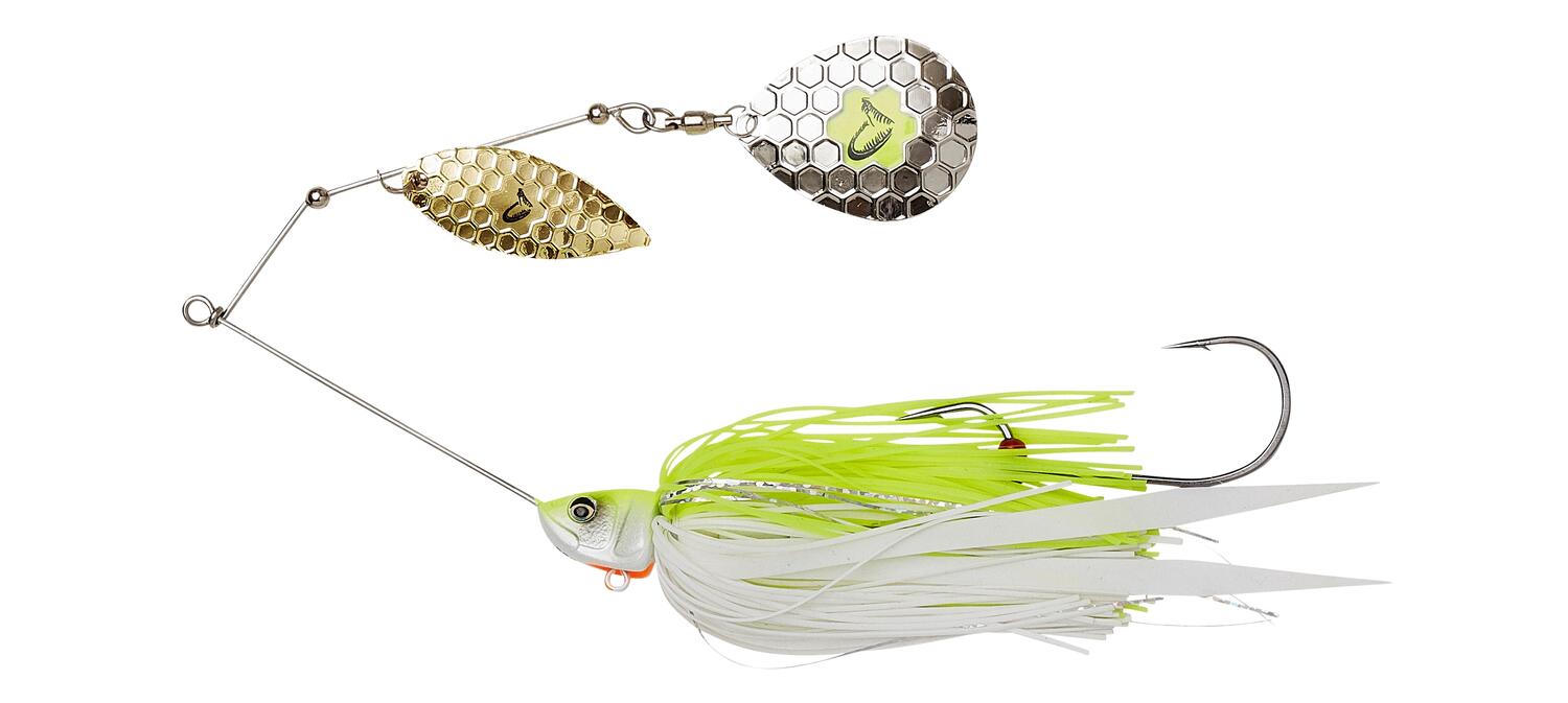 0433c1b9514858a956b349979f4578e2.jpg SPINNERBAIT DA BUSH 16CM/32G SINKING YELLOW WHITE SILVER - imagine 1
